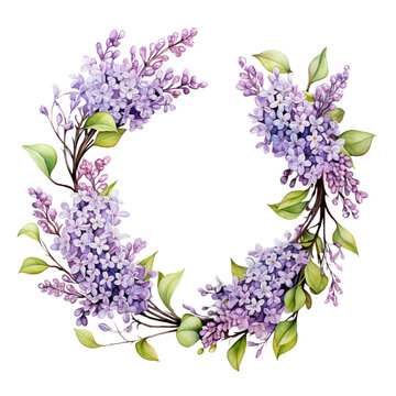 Lilacs Floral Wreath Border Frame with Leaves