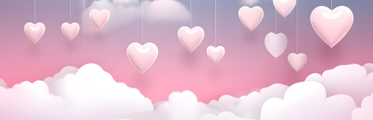 Illustration of pink hearts hanging on strings