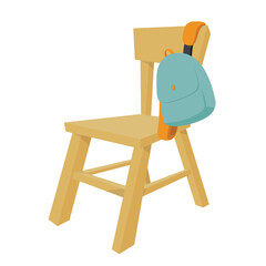 the bag hangs over the chair.  vector design.  school and education