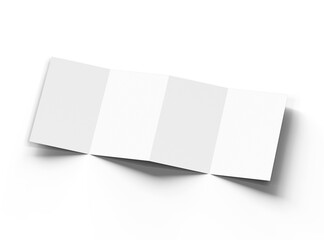 Blank 4-panel accordion fold brochure render on transparent background