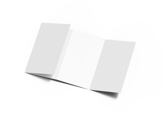 Blank 4-panel accordion fold brochure render on transparent background