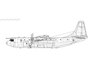 Short Belfast C Mk 1. Vector drawing of heavy transport aircraft. Side view. Image for illustration and infographics. - obrazy, fototapety, plakaty