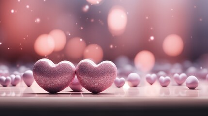 Happy Valentine's Day. Celebrating love: valentine romance, hearts, and sweet moments captured in a whimsical journey of affectionate connection. - obrazy, fototapety, plakaty