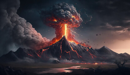 Eruption of super volcano - obrazy, fototapety, plakaty