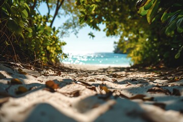 Fototapeta premium Beach Landscape with Sea, Sands and Scattered Trees
