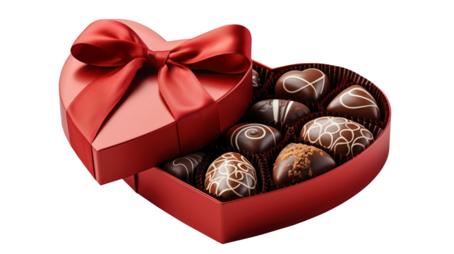 heart shaped box with chocolates isolated
