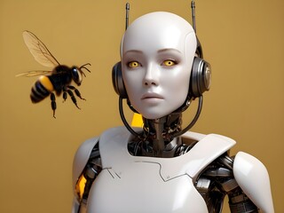 robot watching a bee