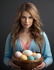 woman carrying a basket full of easter eggs