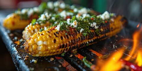 Flavorful Summer Eats - Chimichurri Grilled Corn on the Cob - Culinary Fiesta on the Grill - Dynamic Light Capturing Summer Eats