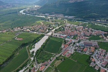 Fototapeta na wymiar Aerial view of Vallagarina near Castel Pietra. Calliano, Rovereto, Trento, Italy