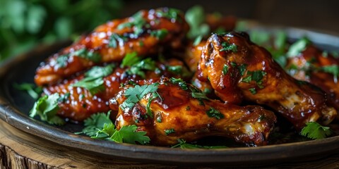 Spiced Poultry Party Pleaser - Turmeric Ginger Glazed Chicken Wings - Flavorful Chicken Bliss - Dynamic Light Capturing Glazed Chicken Wings