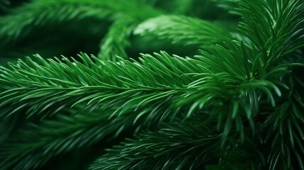 fir-tree green branches close, 4k, photorealistic --no cones, berries - generative ai