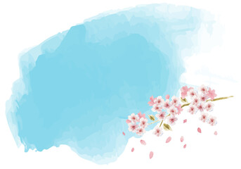 水彩和風の控え目桜と青空のフレーム