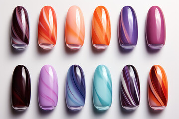 Fototapeta premium Set of multi-colored nail polish samples, examples of coloring