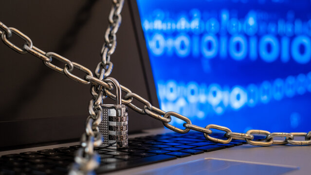 Computer Completely Locked with Chain, Cyber Security, Hacking, Internet Security, Laptop, Notebook