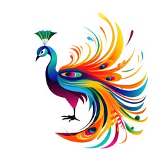 Fototapeta na wymiar Beautiful peacock. Bbird with ornamental feathers, character of nature with decorative elegant plumage
