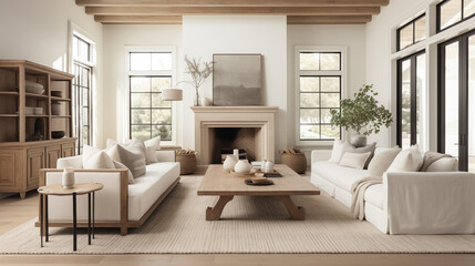 living room scene complete, neutral color palette