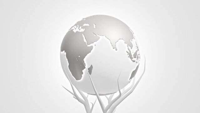 White Earth globe was surrounded by white branches. Minimal idea concept. Animation, 3D Render.