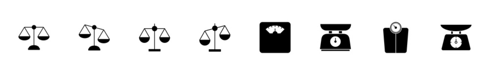 Fototapeta na wymiar Scales icon set. Weight scale icon. Law scale icon. Justice