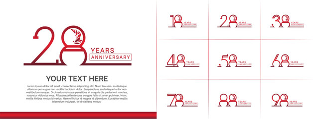 set of anniversary logotype red color with ornament for special celebration event