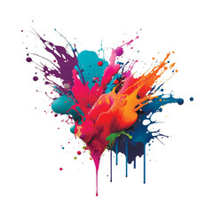 Bright colorful paint watercolor acrylic splash splatter stain brush strokes drips on white background. Modern vibrant aquarelle spot. Rainbow trendy isolated on white. Vector watercolor illustration