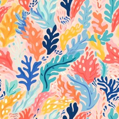 seamless colorful fun pattern of coral and leaves, ai