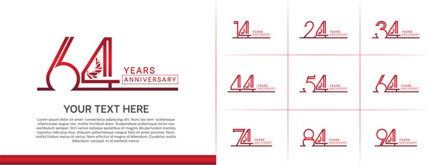 set of anniversary logotype red color with ornament for special celebration event