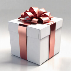 White gift box with red ribbon, blank white background for design