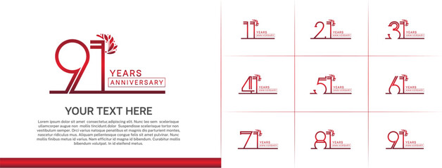 set of anniversary logotype red color with ornament for special celebration event