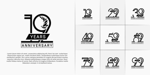set of anniversary logotype black color with ornament for special celebration event