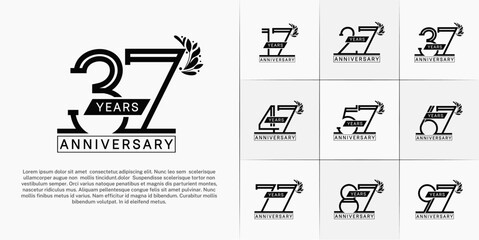 set of anniversary logotype black color with ornament for special celebration event