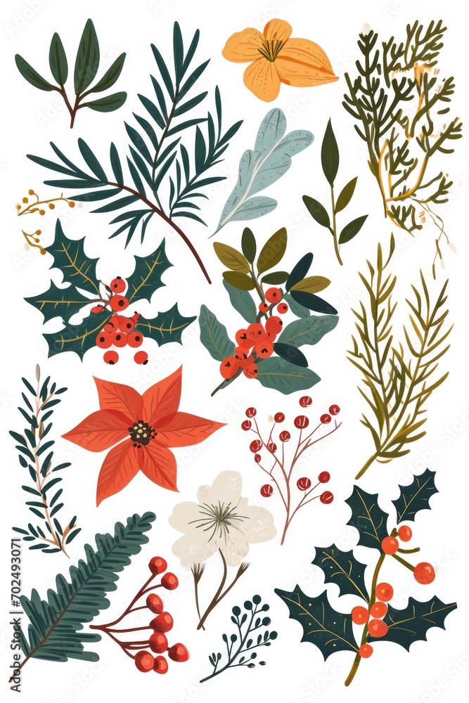 Poster A collection of different types of leaves and flowers. Suitable for various uses