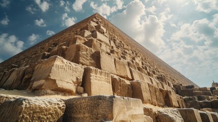 A very tall pyramid with a sky in the background. Ideal for travel and architectural concepts