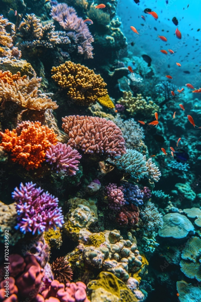 Aufkleber A vibrant coral reef filled with a variety of colorful corals. Perfect for marine life enthusiasts or those looking to add a pop of color to their designs