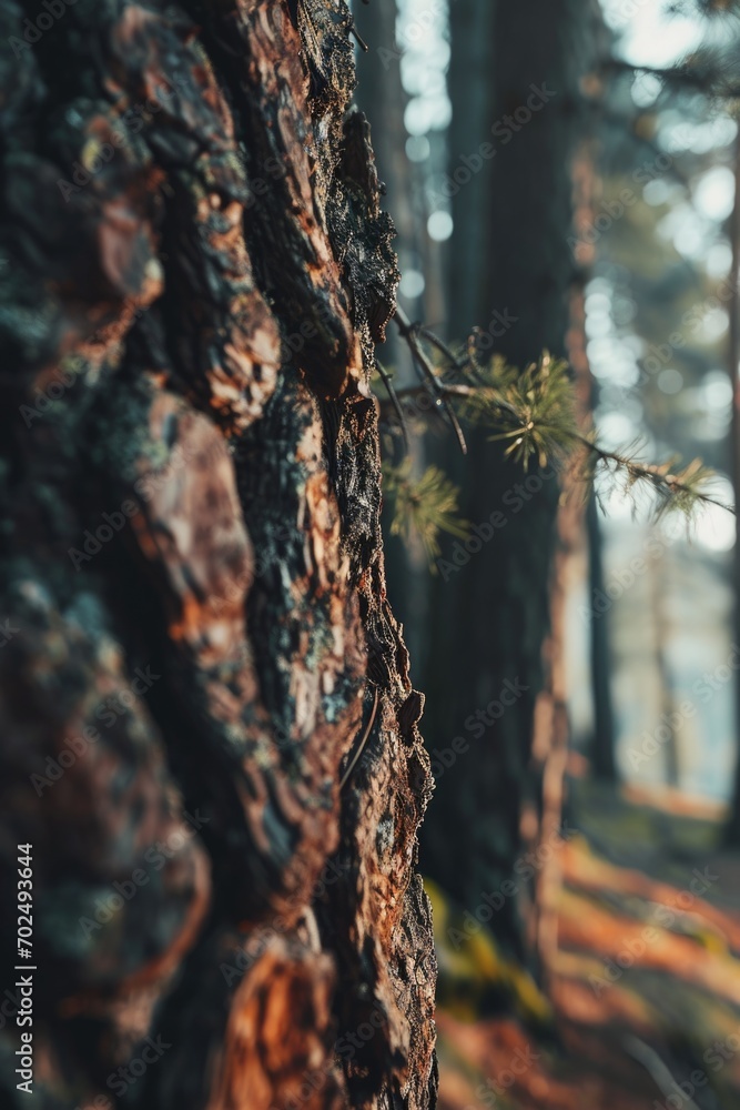 Poster A detailed view of a tree trunk in a forest. Perfect for nature-themed projects and designs