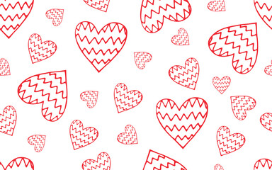 valentine's day. patterns. seamless patterns. hearts. Doodle. drawing. red. vector. on a white background. for textiles. for the repose. postcard.
