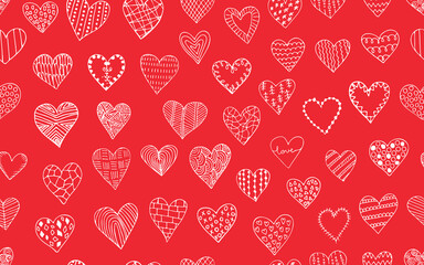 valentine's day. patterns. seamless patterns. hearts. Doodle. drawing. red. vector. on a white background. for textiles. for the repose. postcard.