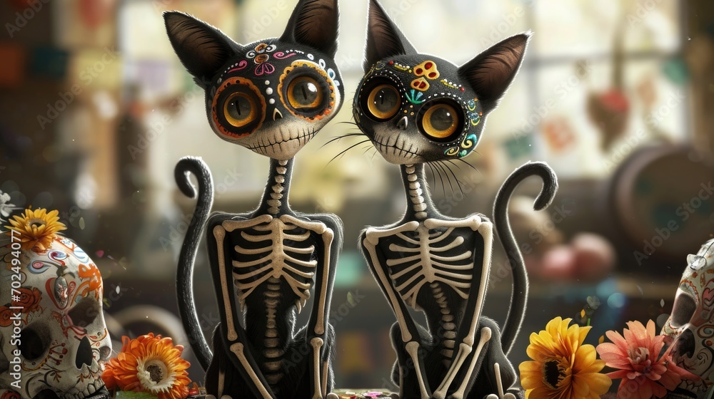 Poster Two cats sitting side by side. Perfect for animal lovers or pet-related content