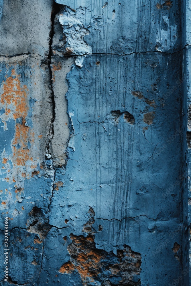Poster a detailed close-up shot of peeling paint on a wall. this image can be used to depict decay, deterio