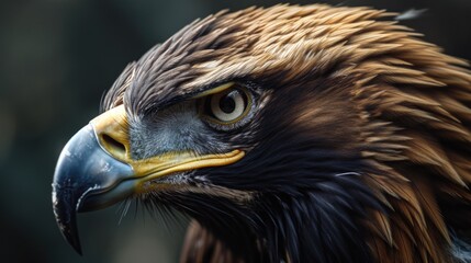 Obraz premium A detailed close-up image of a bird of prey. This image can be used for educational purposes or to illustrate the beauty and intricacy of nature