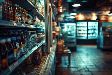 A store filled with a variety of bottles of drinks. This image can be used to showcase a wide selection of beverages or to illustrate a beverage store. - obrazy, fototapety, plakaty