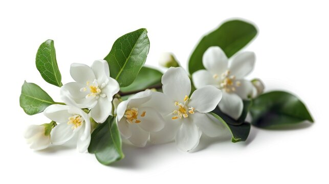 A beautiful bunch of white flowers with vibrant green leaves. Perfect for adding a touch of elegance and freshness to any project or design