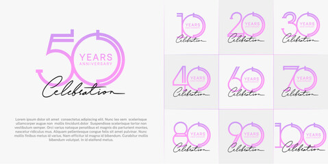 Fototapeta na wymiar set of anniversary logotype purple color and black calligraphy for special celebration event