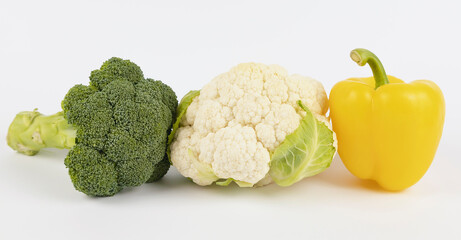 Broccoli cauliflower and yellow pepper. Ingredients for a healthy salad