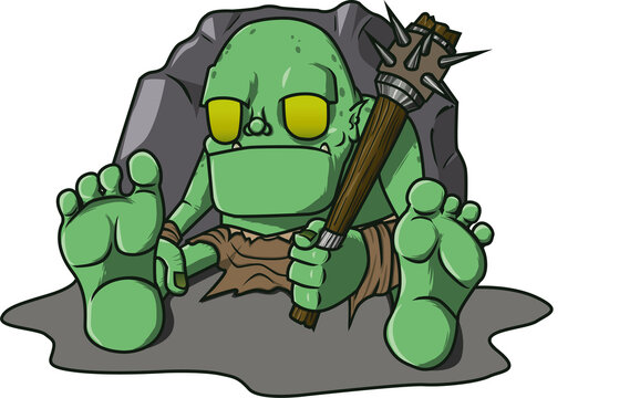 Ilustraci&oacute;n de ogro sentado en una roca, PNG.