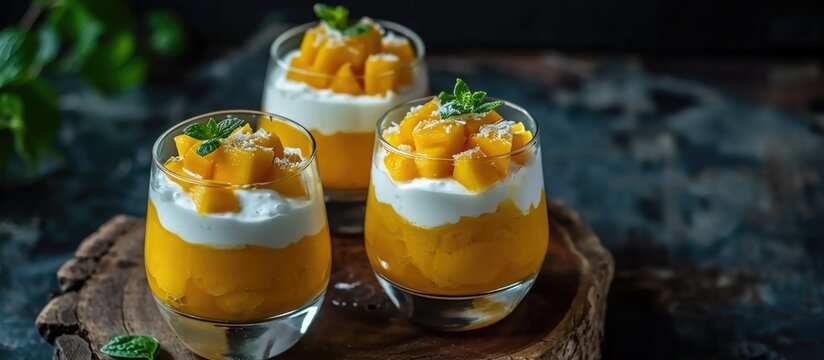 Mango Cheese Milk, a delicious dessert with jelly, nata de coco, basil seed, sweet mango, cream cheese, and milk.