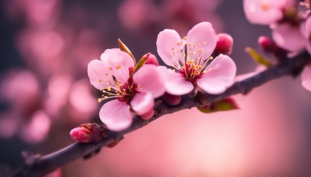 Blossoming pink cherry flowers in soft light © Minerva Studio