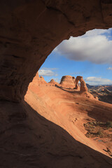 Delicate arch seen through another arch 
