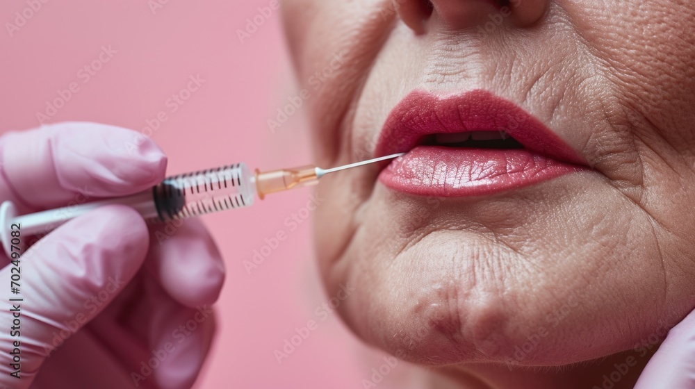 Poster A close-up image of a person receiving an injection. This image can be used to depict medical procedures or healthcare concepts