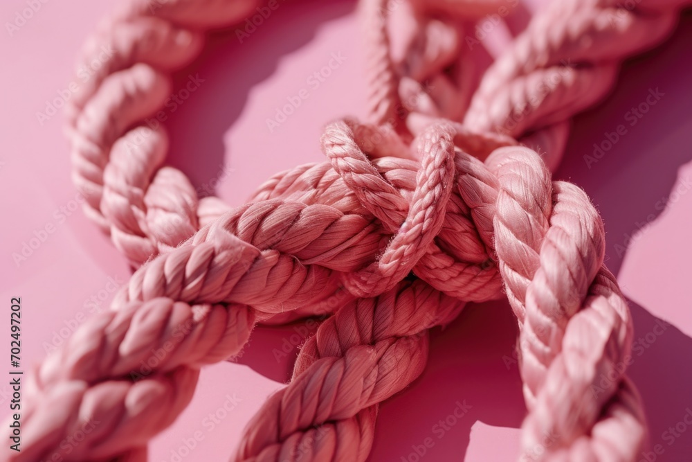 Poster A detailed close-up shot of a rope resting on a vibrant pink surface. This versatile image can be used to add a pop of color and texture to various design projects